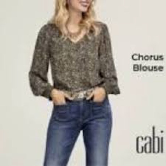 CAbi Brown Long Sleeve Ruffled Blouse with V-Neckline - Picture 3 of 8
